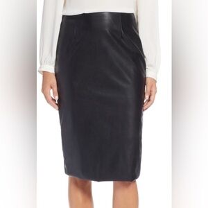 Halogen Black 2 Petite Faux Leather Zipper Back Midi Skirt